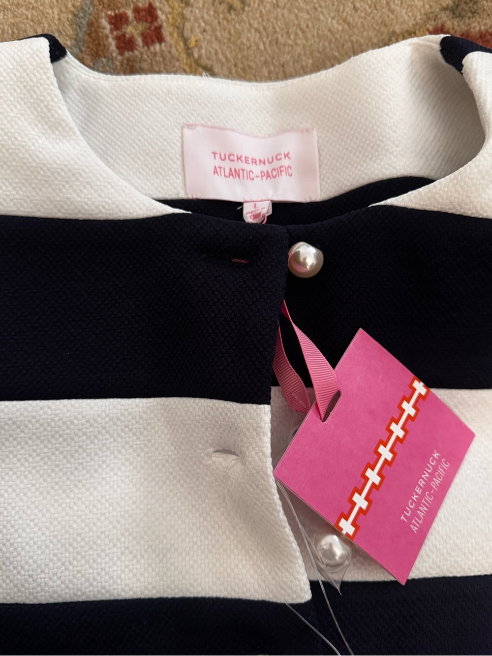 Tuckernuck x Atlantic Pacific Navy and White Millie Coat Dress Striped Button - Picture 7 of 7